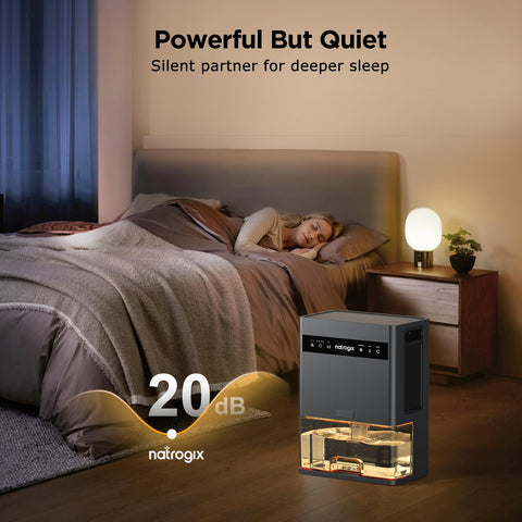 Natrogix dehumidifier with seven-color ambient light and timer options for mood and convenience.