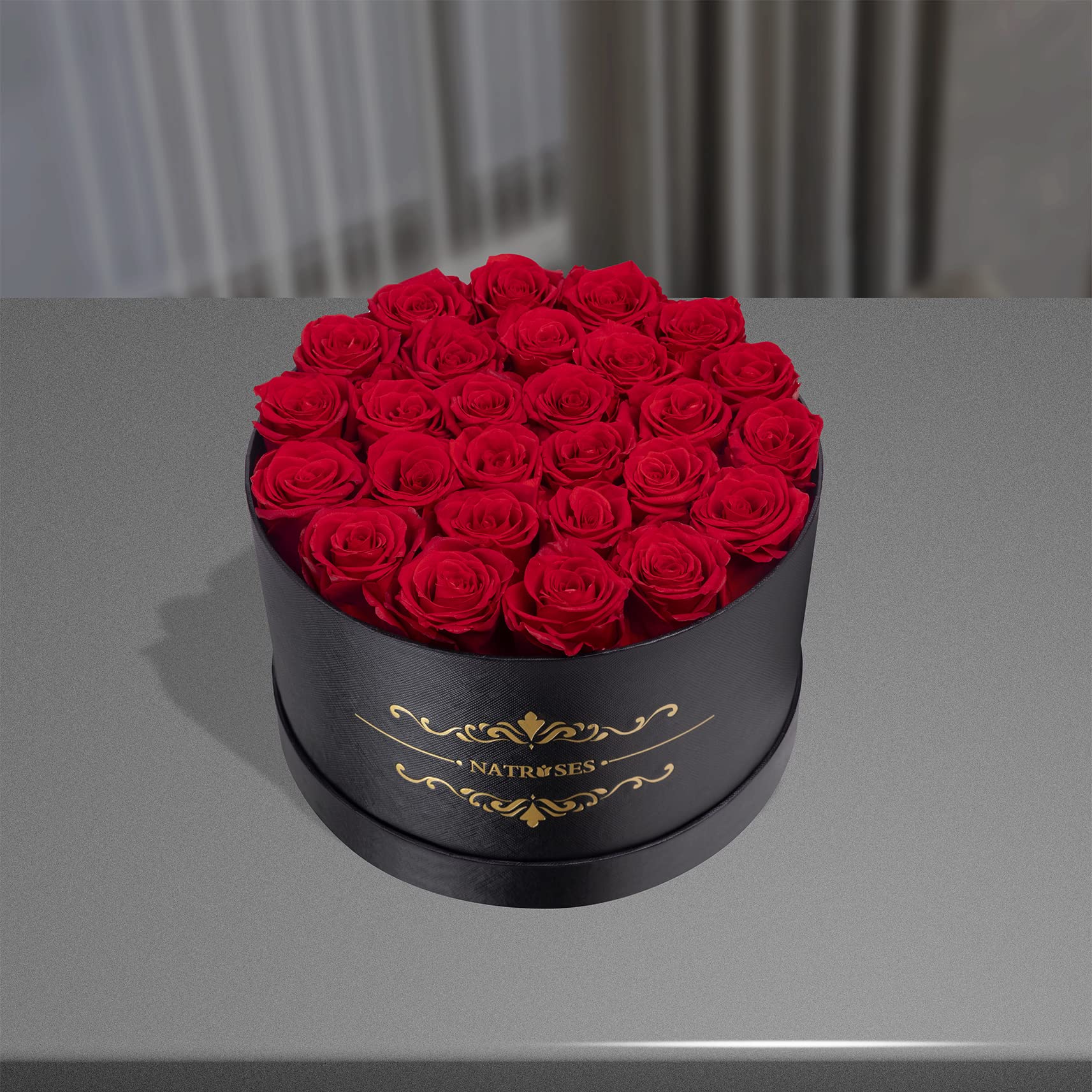 NATROSES black velvet box closeup showing premium preserved roses.