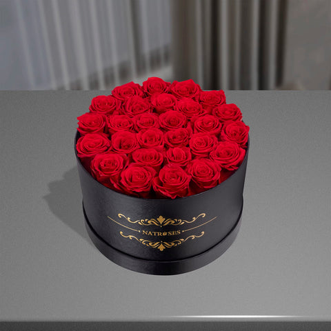 NATROSES black velvet box closeup showing premium preserved roses.