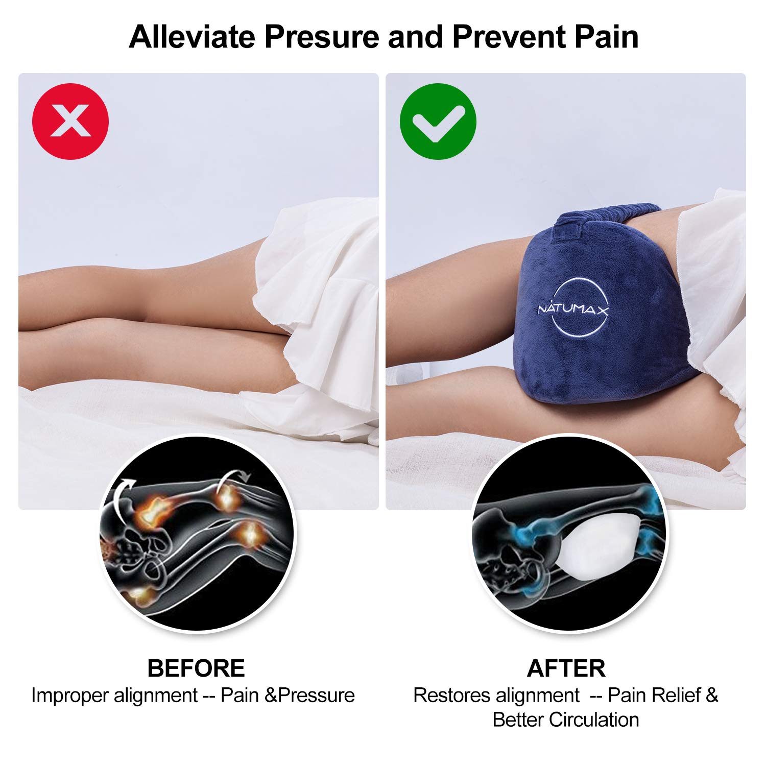 NATUMAX knee pillow supports pregnancy comfort for hips and knees
