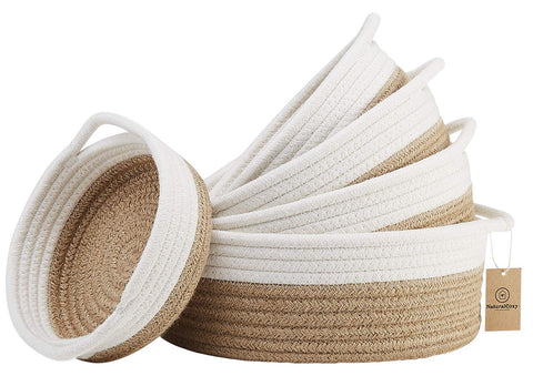 NaturalCozy five-piece round basket set largest for toy or fruit display.