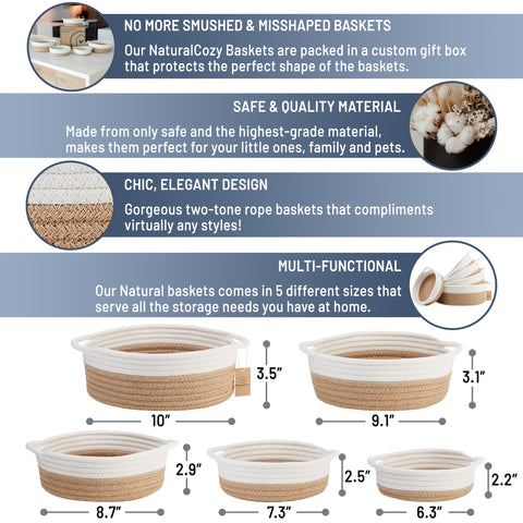 NaturalCozy round basket second-largest keeps remotes organized.