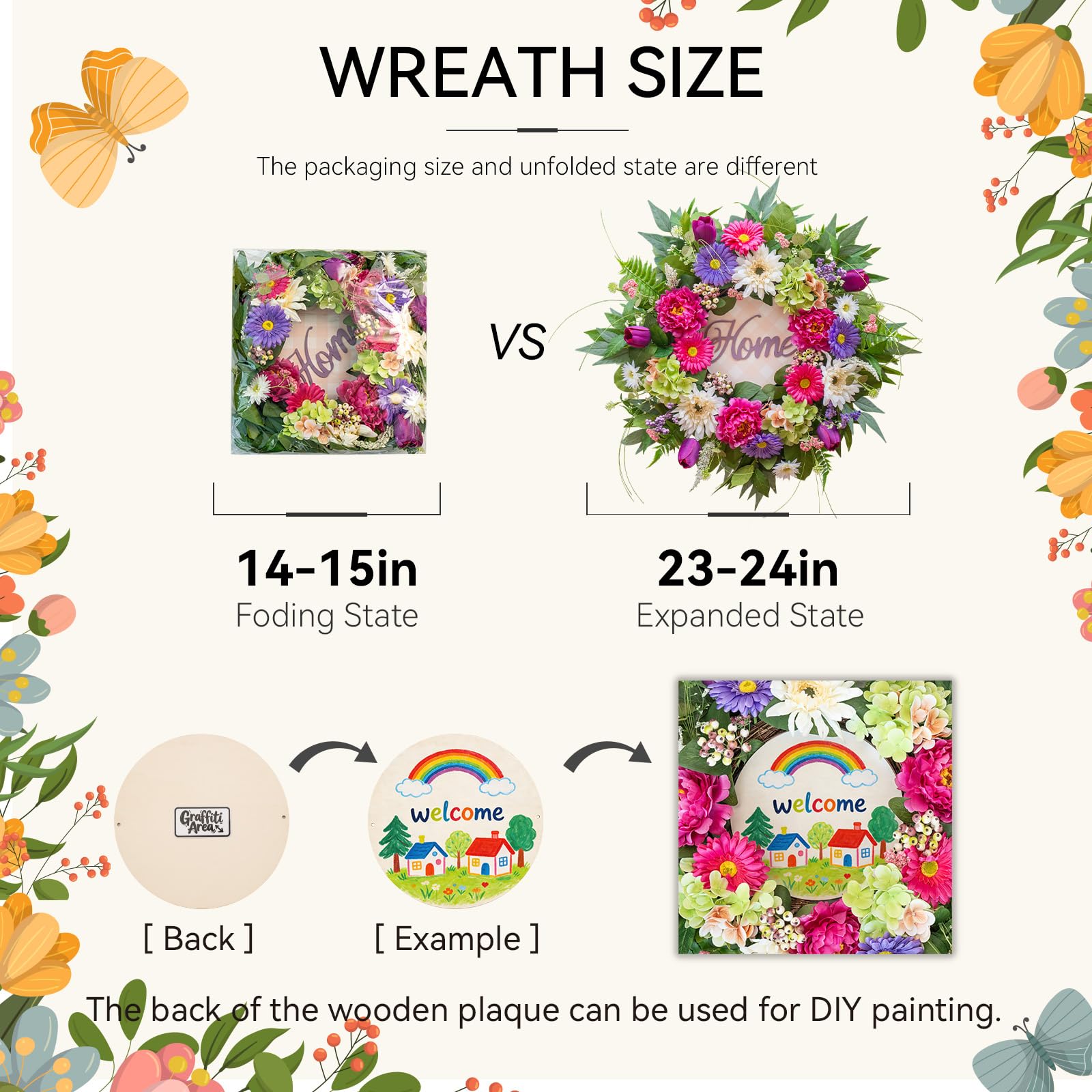 NaturaWre 24-inch spring wreath suitable for indoor and covered outdoor spaces