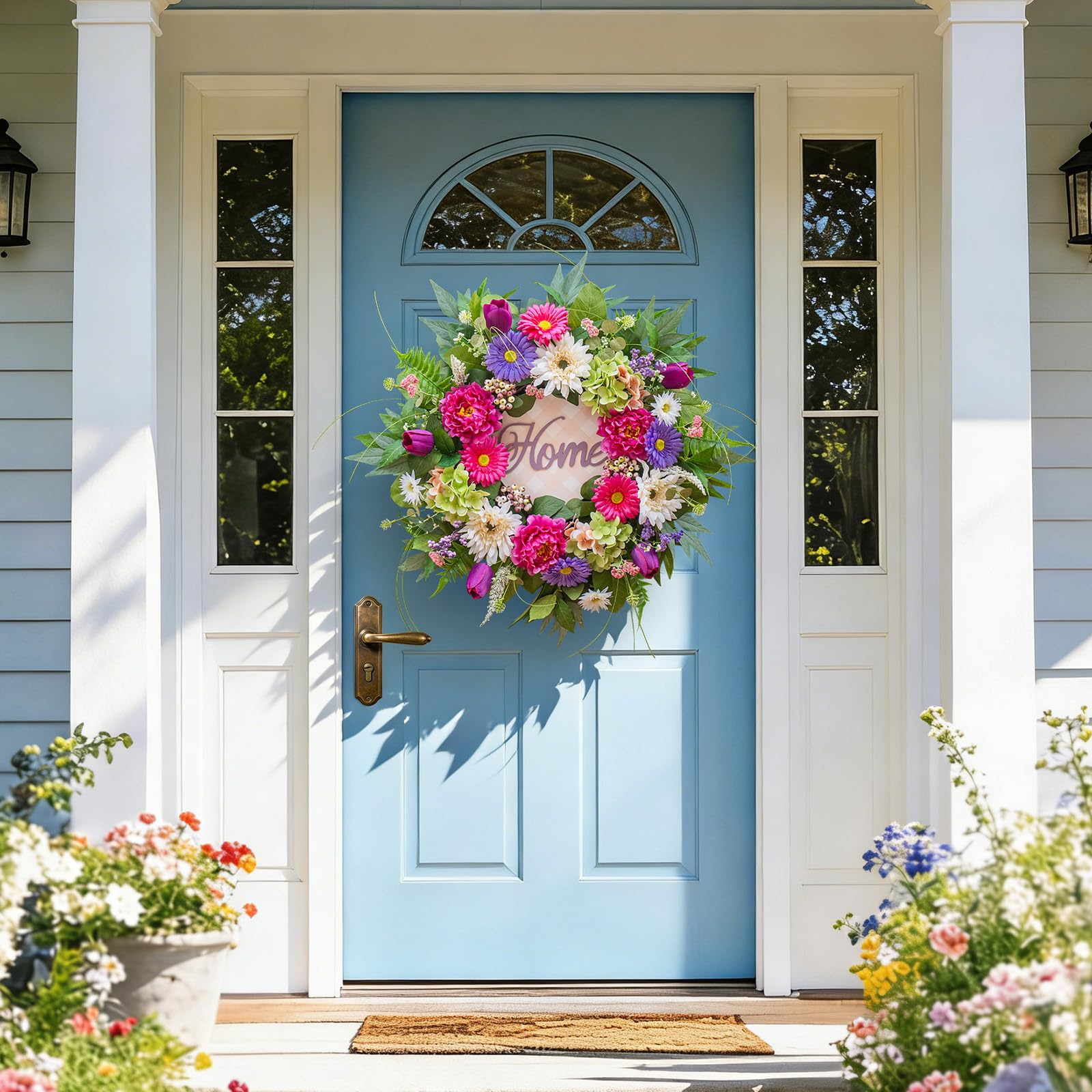 NaturaWre durable maintenance-free wreath with artificial flowers