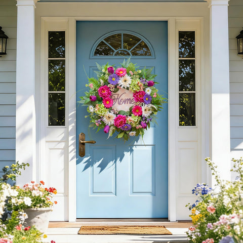 NaturaWre durable maintenance-free wreath with artificial flowers