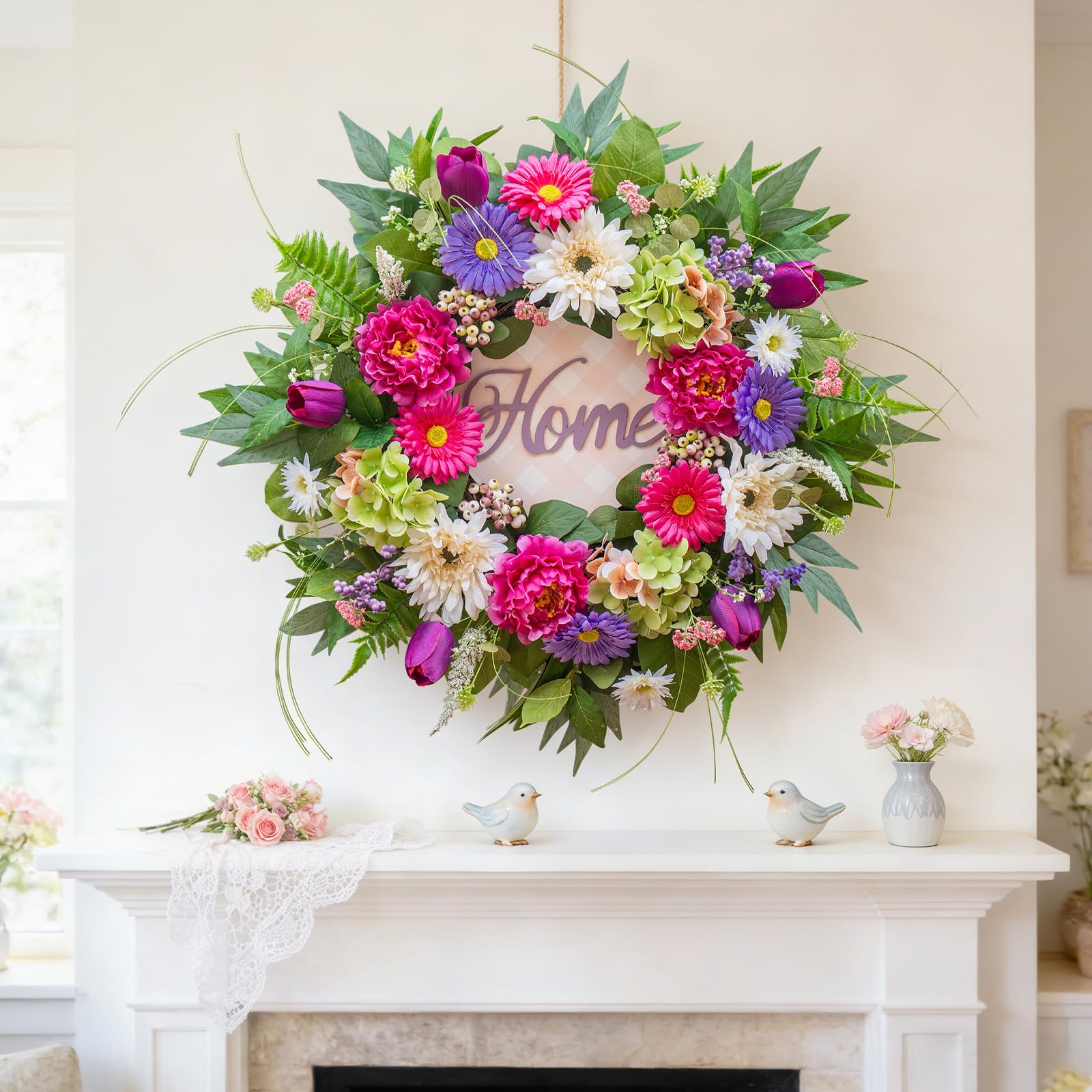 NaturaWre full layered wreath with lush greenery and bloom detail for depth