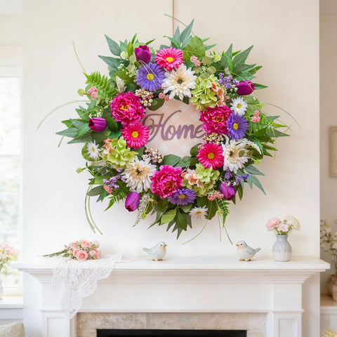 NaturaWre full layered wreath with lush greenery and bloom detail for depth