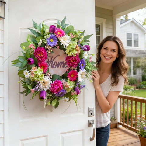 NaturaWre gift-ready spring wreath ideal for housewarming celebrations