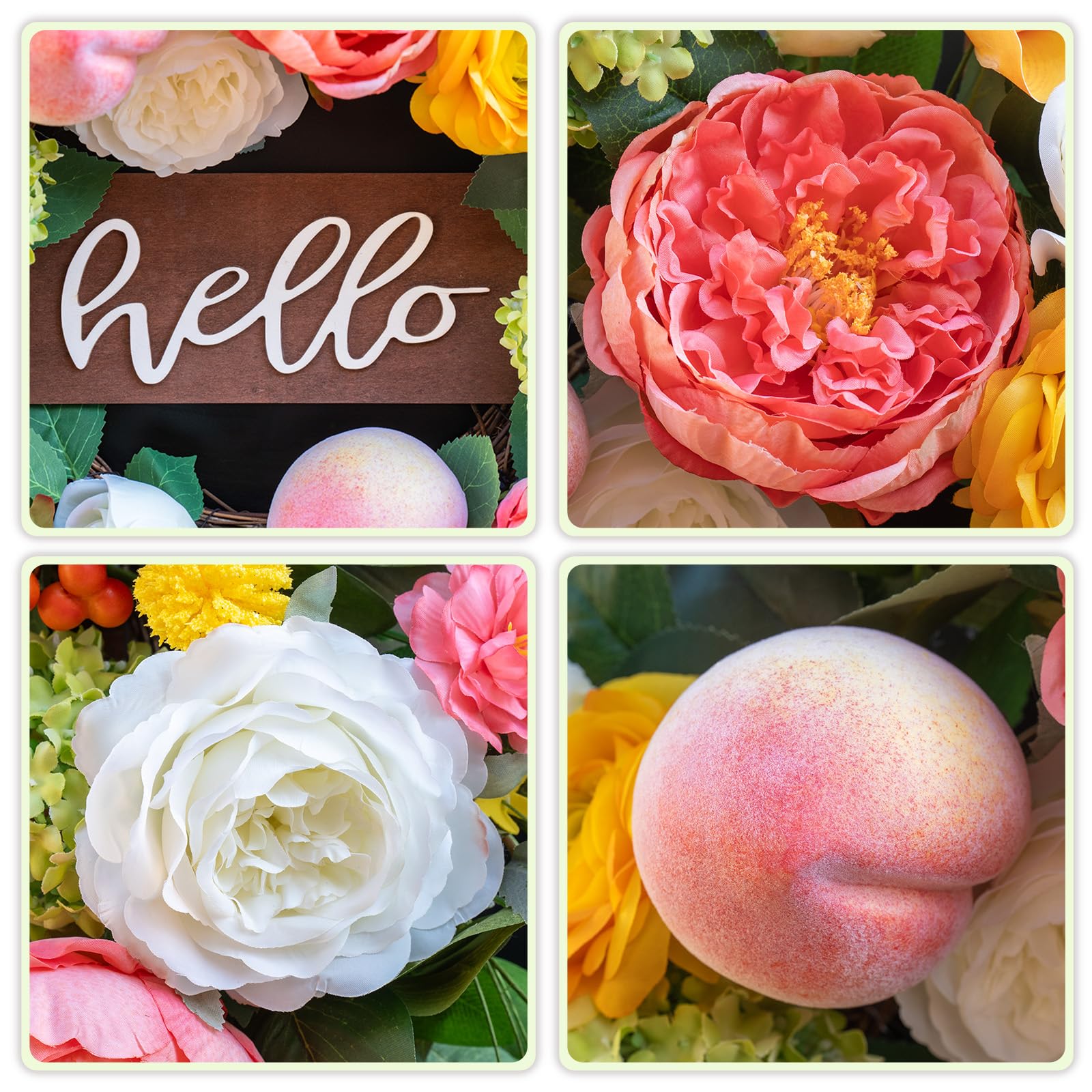NaturaWre Spring Wreath with roses and orchids brightens entryway decor.