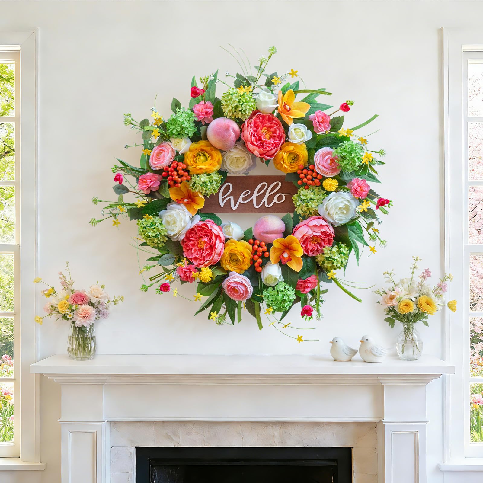 NaturaWre Hello wooden sign accent for a warm farmhouse vibe.