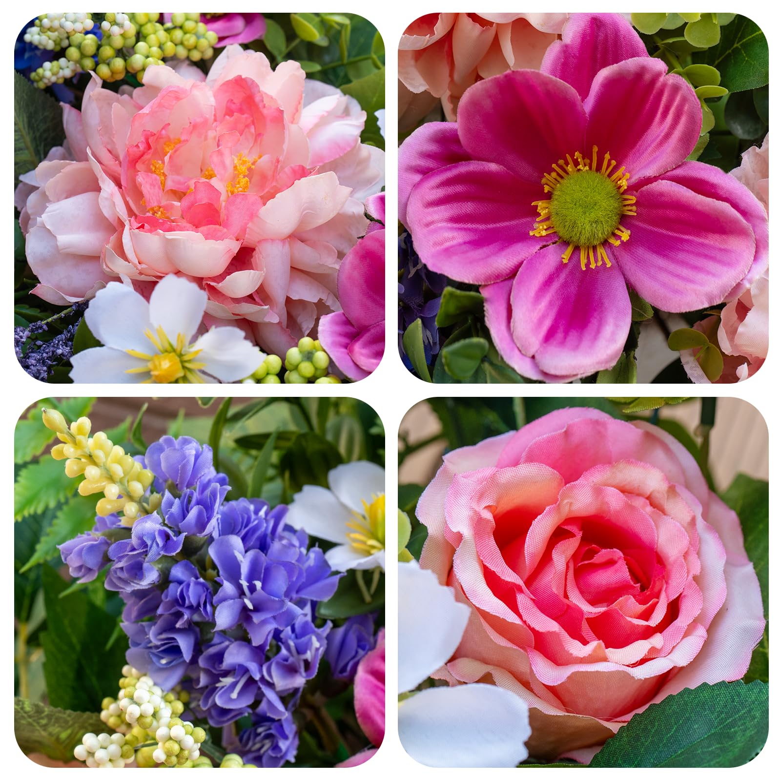 NaturaWre wreath with peonies and roses adds vibrant focal point to your door.
