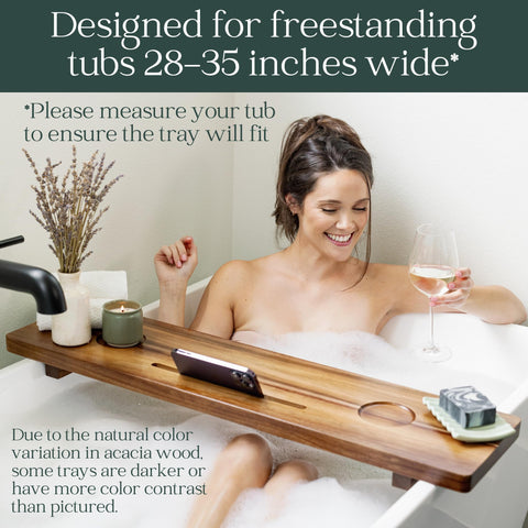 Nature Shed anti-tip legs on bathtray demonstrate sturdy support during bathing