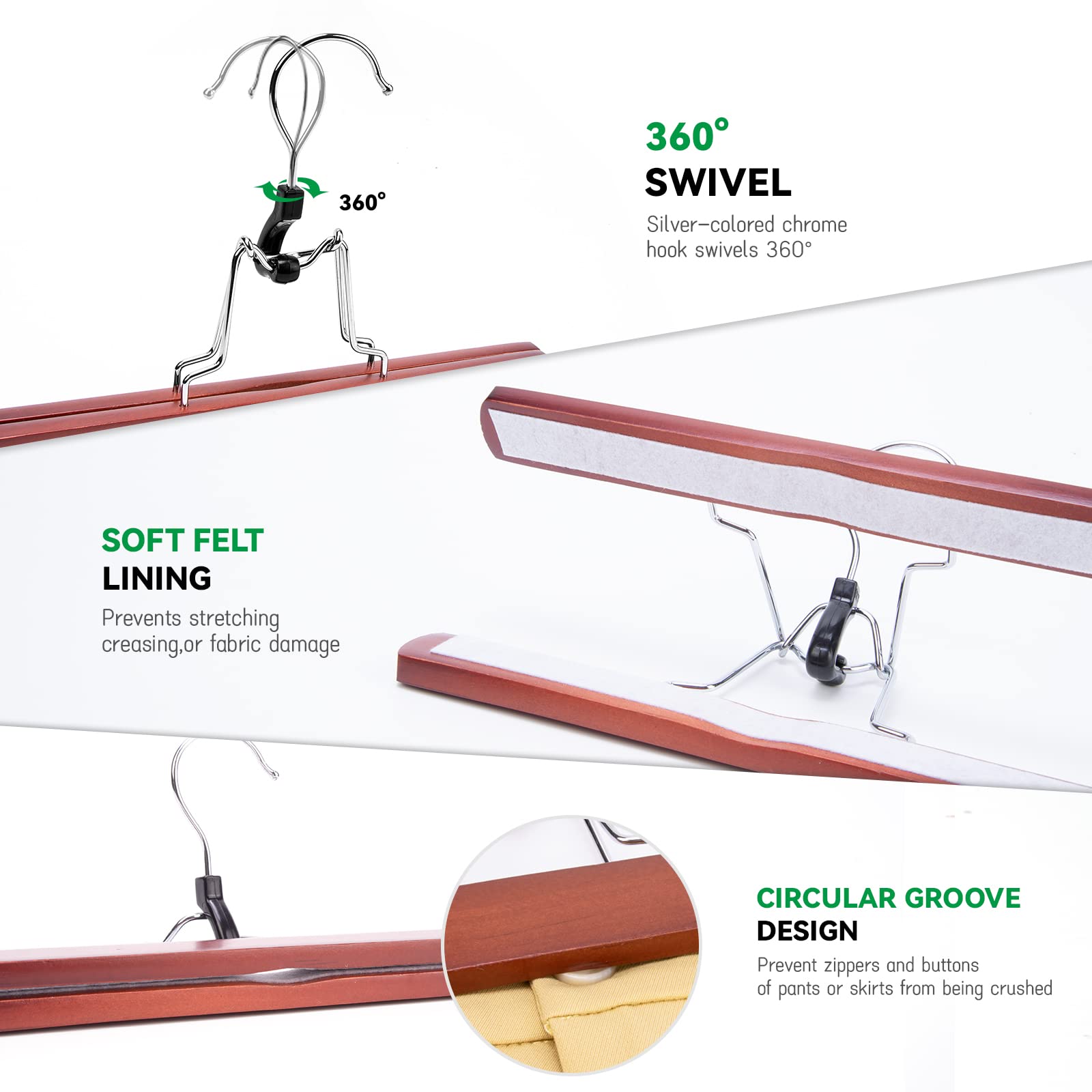 Nature Smile cherry wood pants hangers ideal for trousers and skirts.