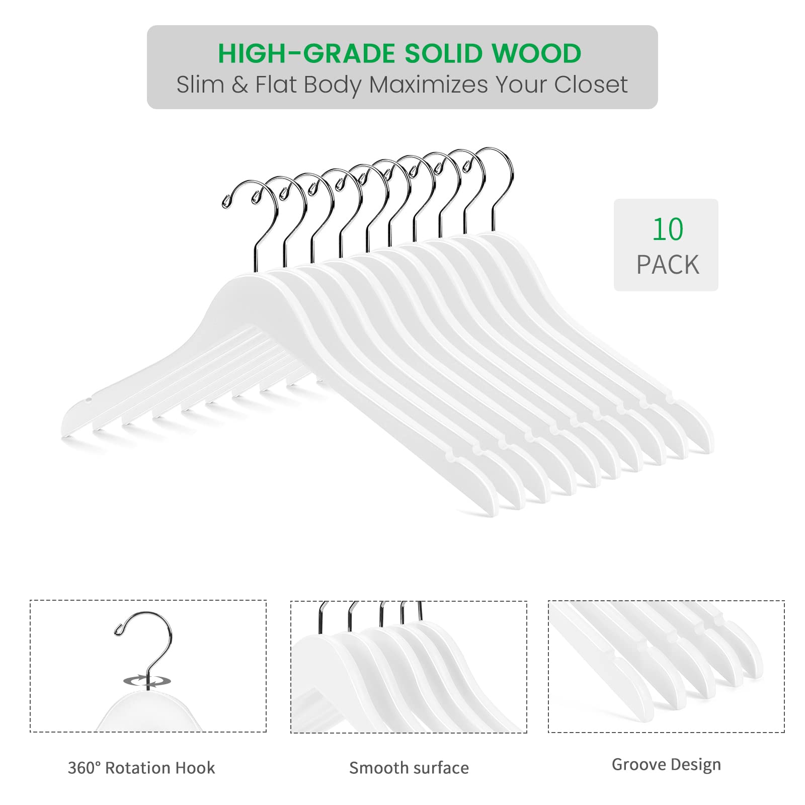 Nature Smile contoured shoulder hanger preserves garment shape and drape.