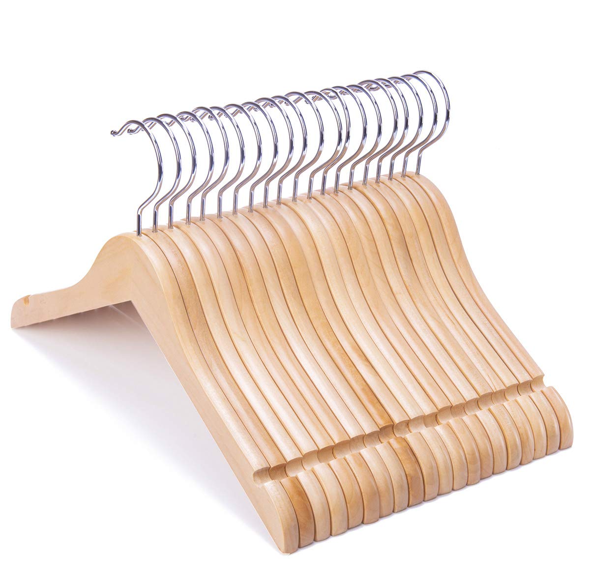 Nature Smile Juniors wooden hanger front view preserves shirts' shape.