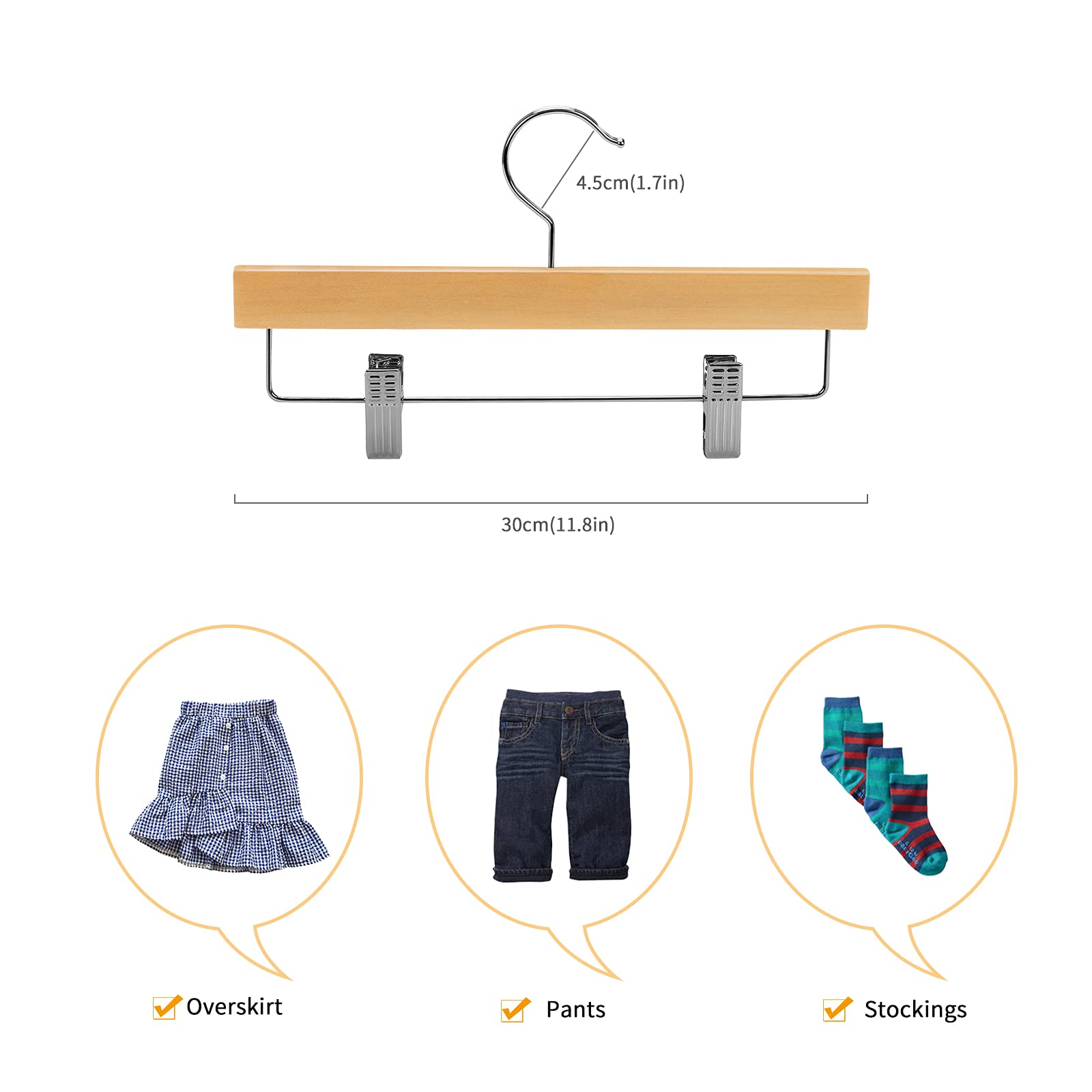 Nature Smile wooden hanger with two clips grips pants securely
