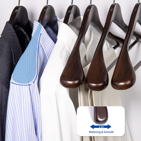 Nature Smile Luxury Mahogany Hanger with extra-wide shoulders for heavy garments.