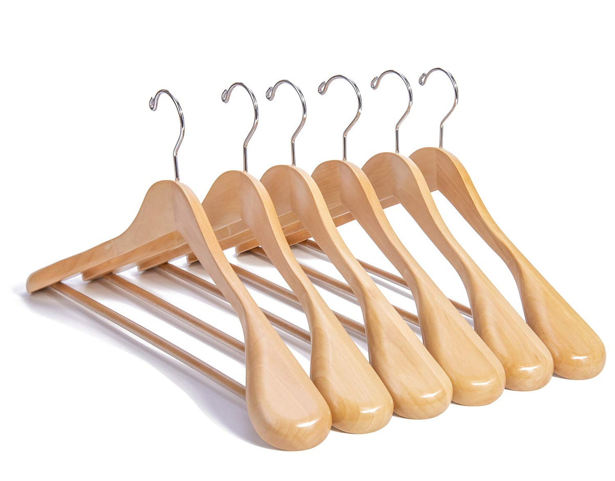 Nature Smile luxury wooden hanger with solid lotus wood for durable closet support.