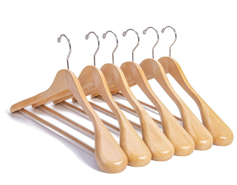 Nature Smile luxury wooden hanger with solid lotus wood for durable closet support.