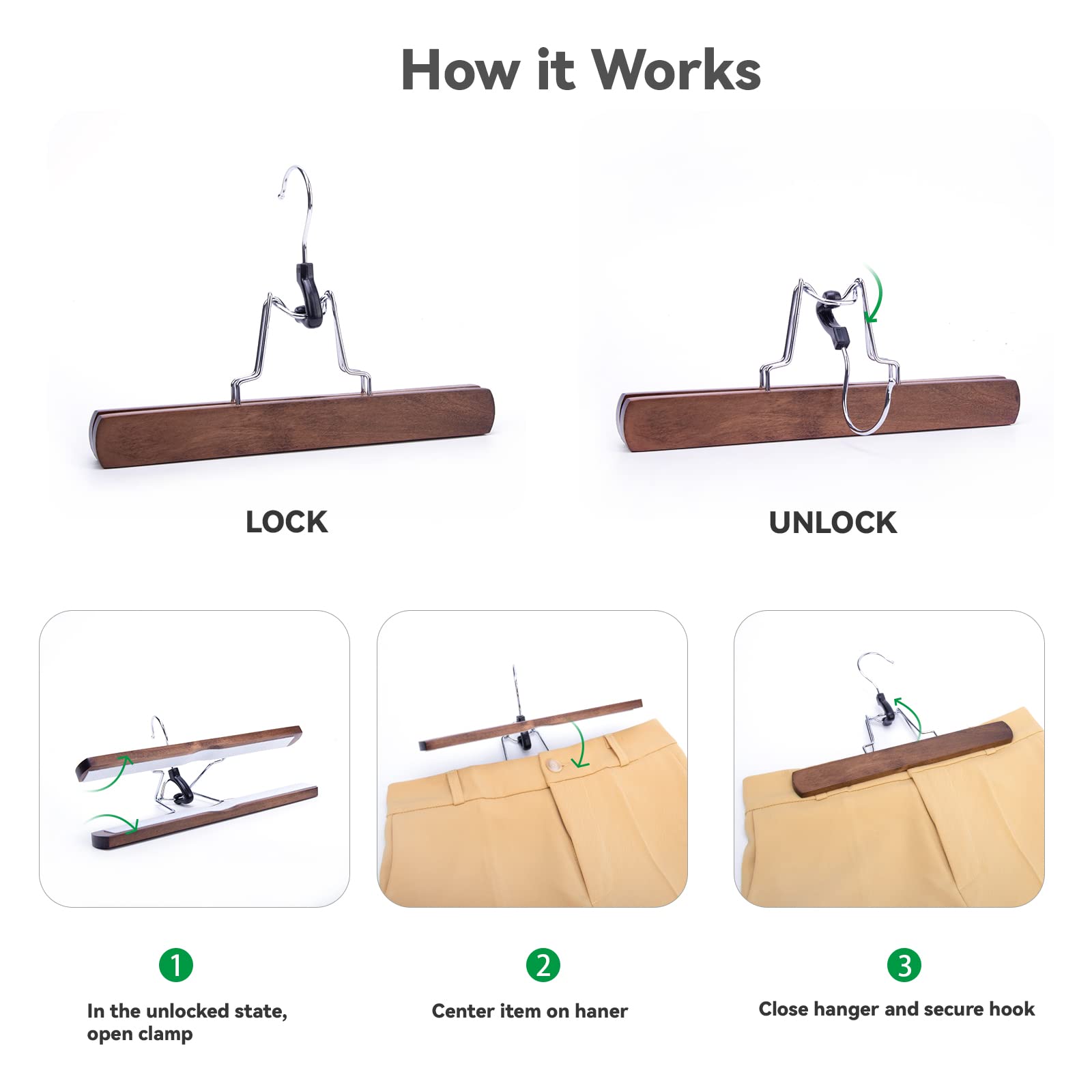 Nature Smile wooden hangers ideal for skirts, pants, jeans and more