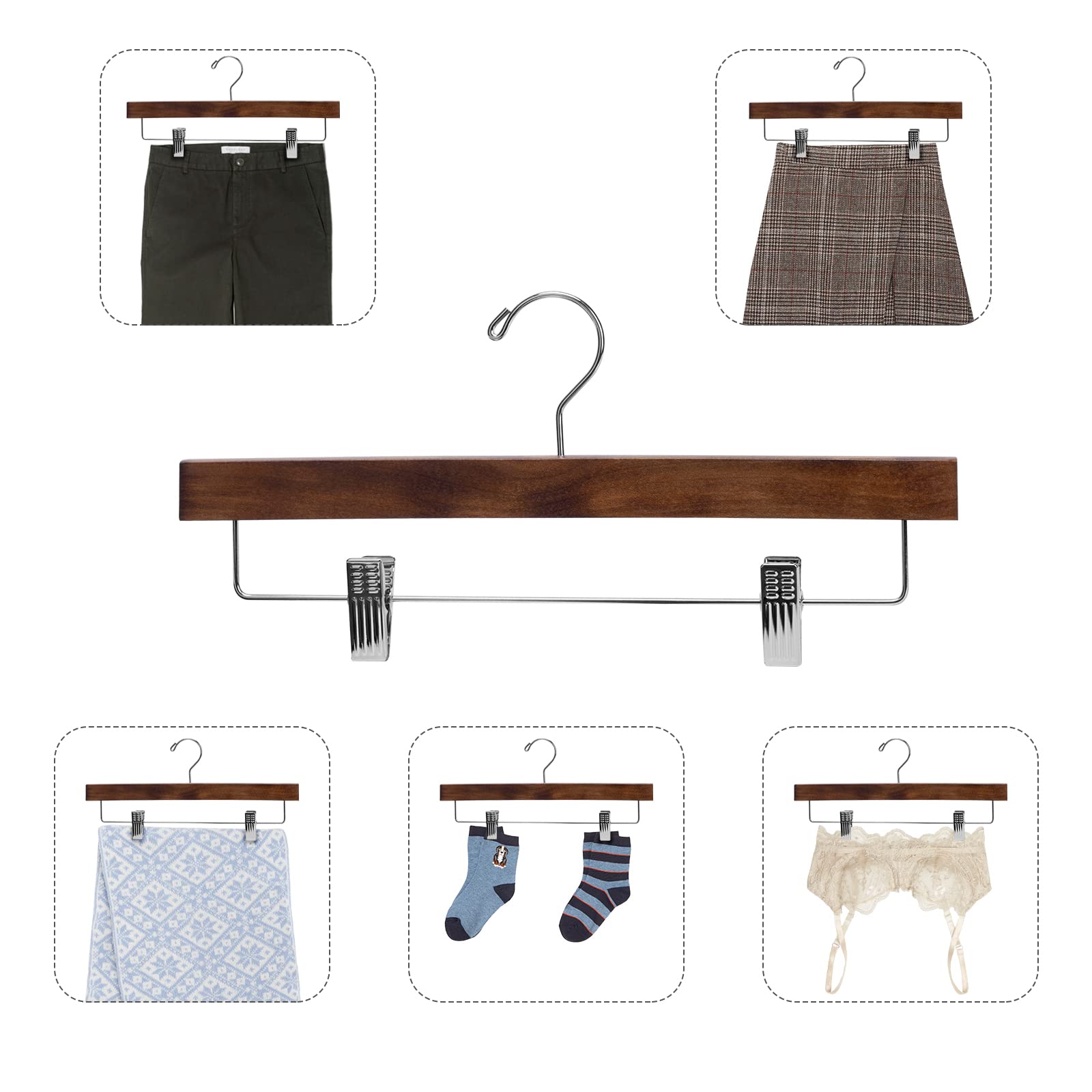 Nature Smile solid lotus wood deluxe pants hanger closet display, ready for daily use.