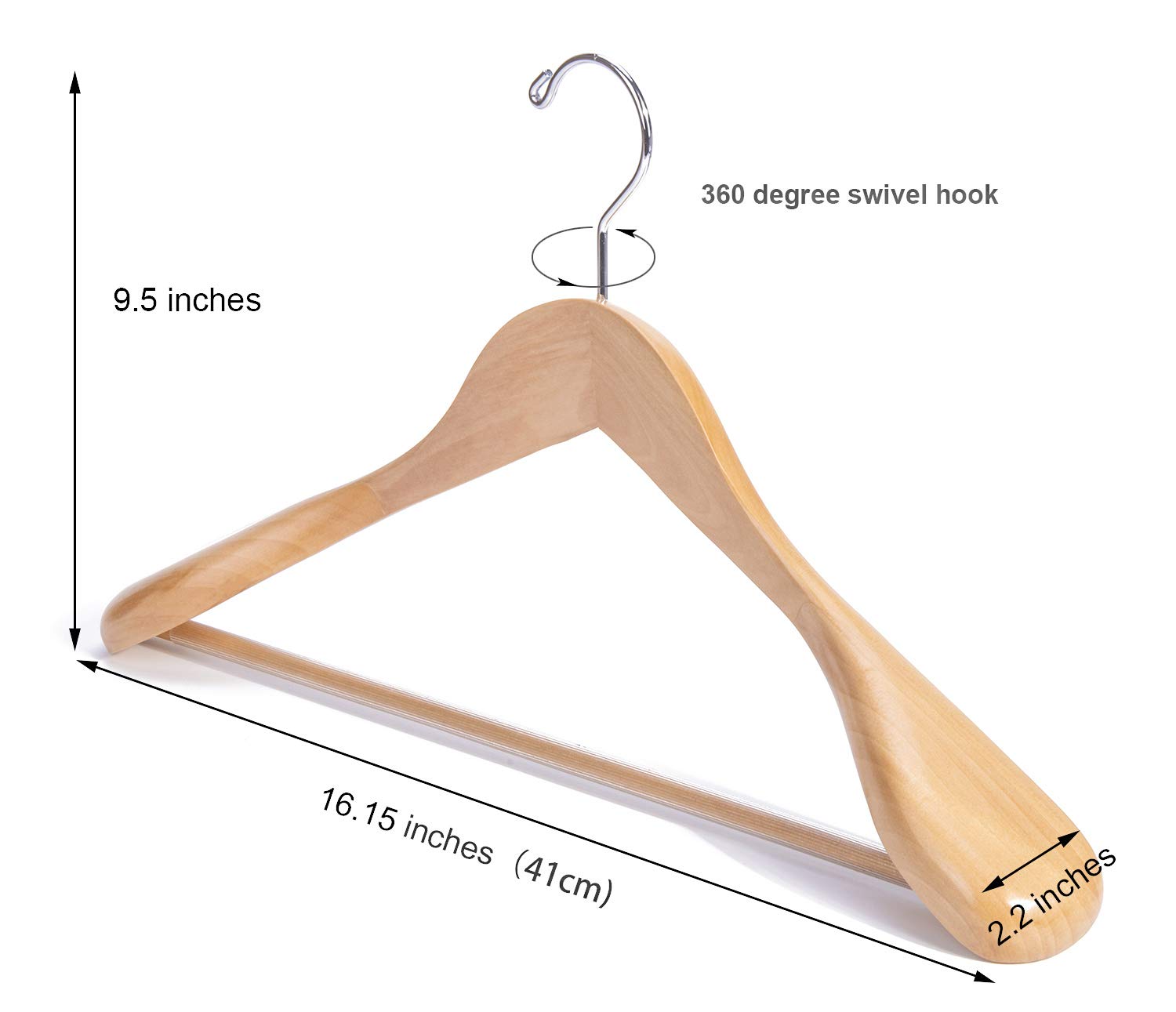 Nature Smile solid lotus wood hangers provide wide shoulders to protect suits