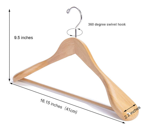 Nature Smile solid lotus wood hangers provide wide shoulders to protect suits