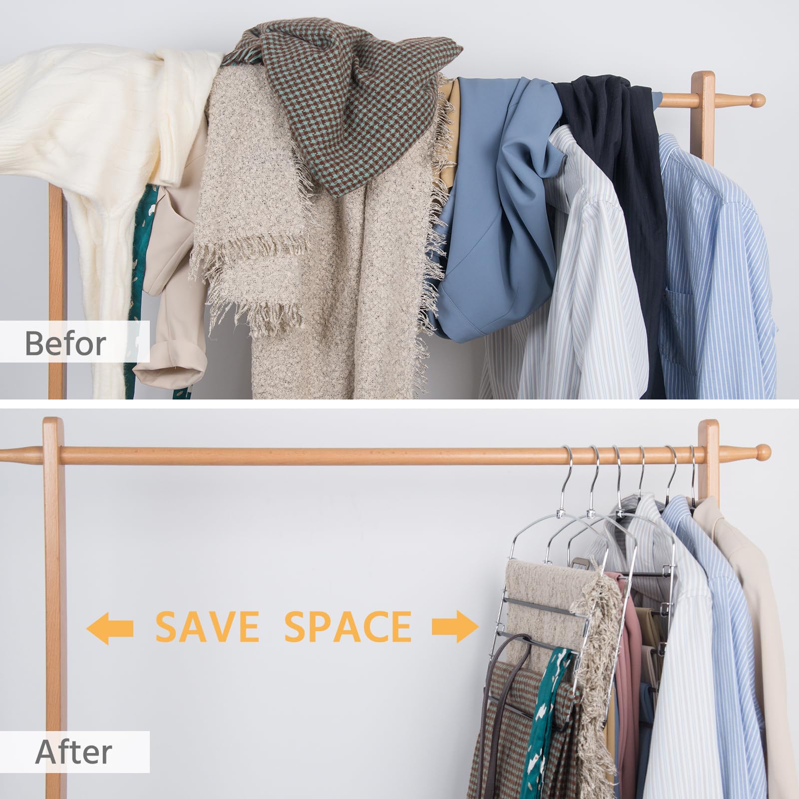 Nature Smile space-saving design helps declutter closets while keeping garments visible