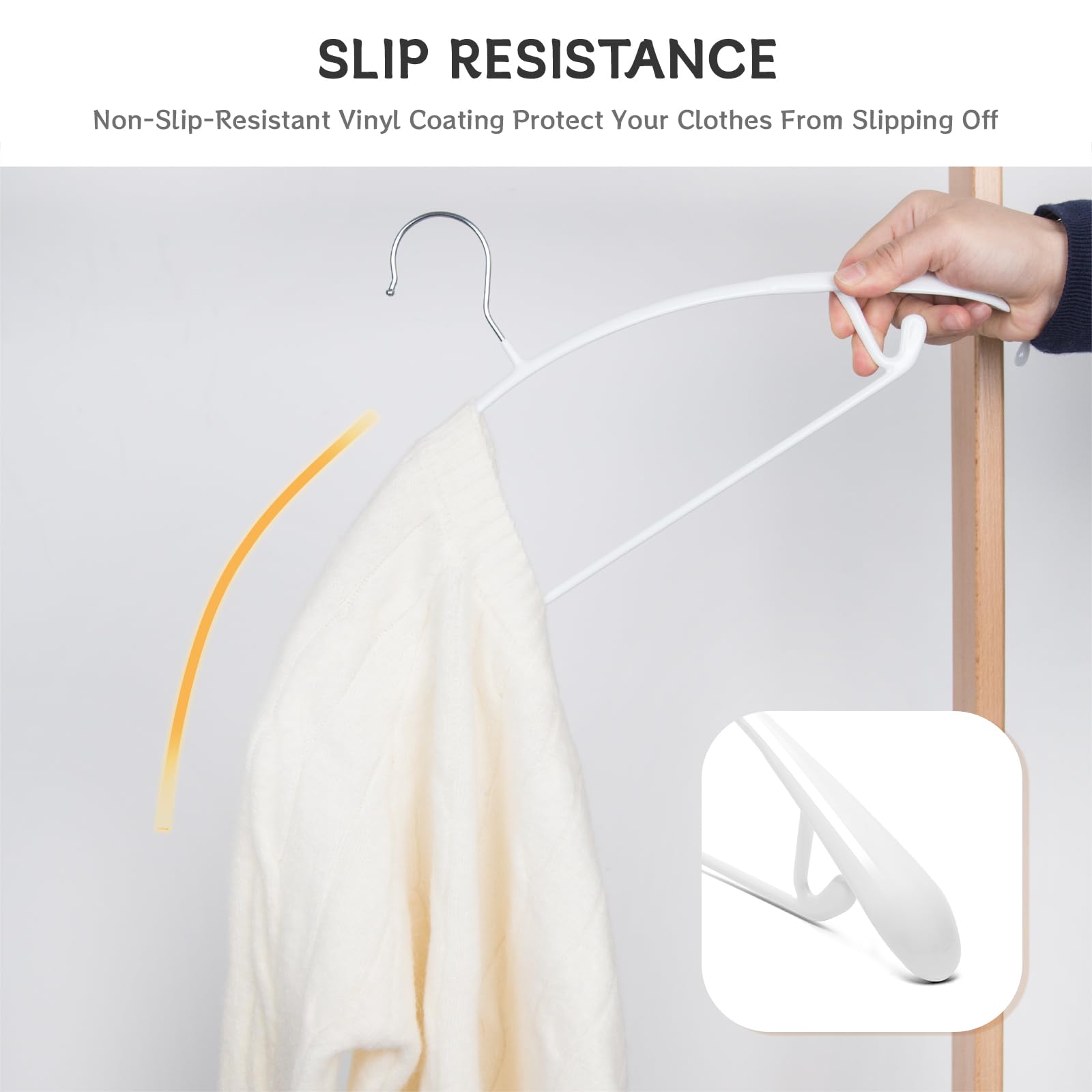 Nature Smile non-slip coating minimizes sliding and helps garments stay put.