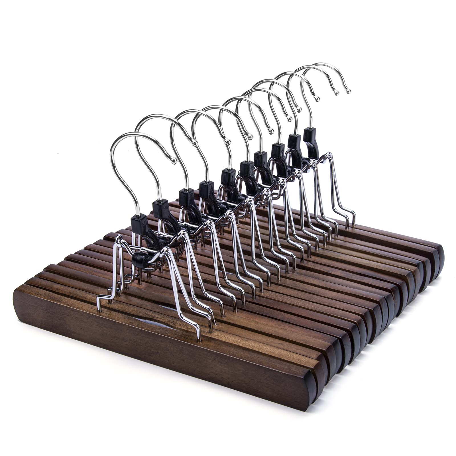 Nature Smile wooden pants and skirt hangers with smooth finish for a premium closet look