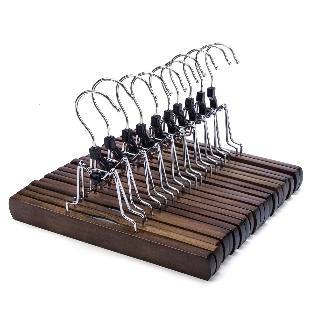 Nature Smile wooden pants and skirt hangers with smooth finish for a premium closet look