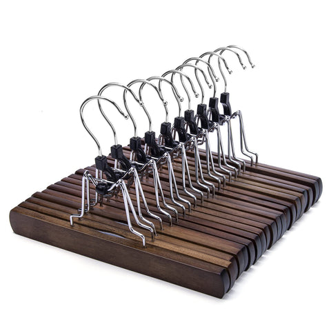 Nature Smile wooden pants and skirt hangers with smooth finish for a premium closet look