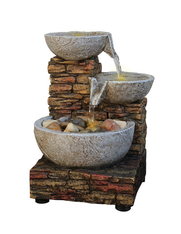Nature's Mark 6in cascading bowl fountain with brick LED glow adds cozy ambience to your space