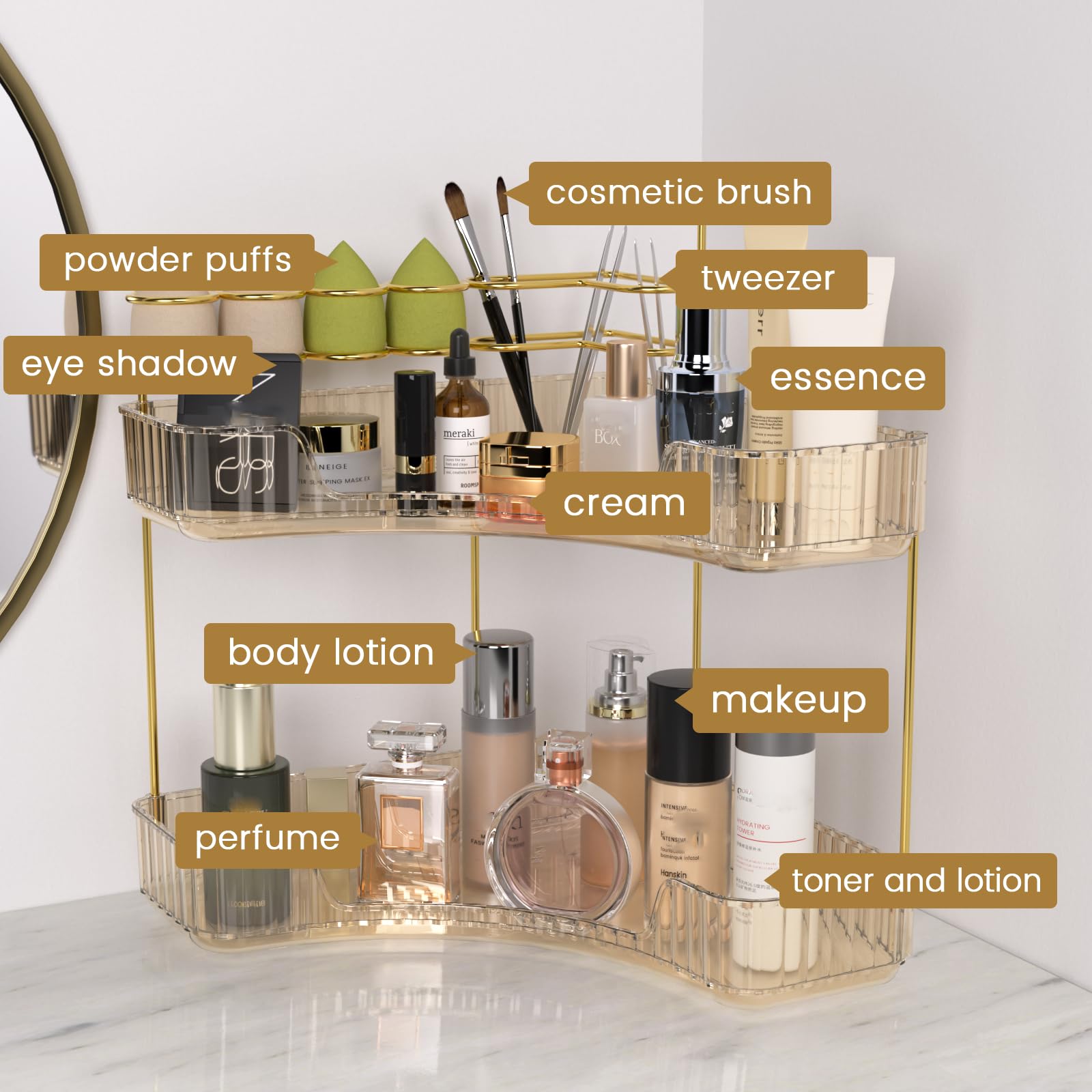 NATURE'S SOURCE easy-assembly 2-tier corner organizer saves space.