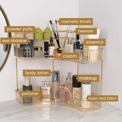 NATURE'S SOURCE easy-assembly 2-tier corner organizer saves space.