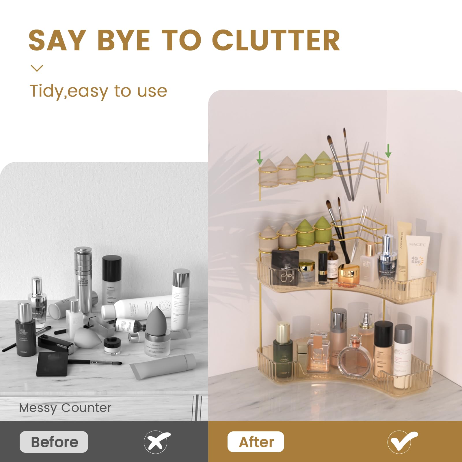 NATURE'S SOURCE makeup brush holder in amber gold keeps brushes organized and ready.