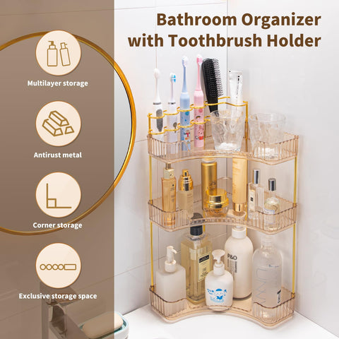 NATURE'S SOURCE skincare storage amber gold fits tall bottles and keeps skincare within reach.