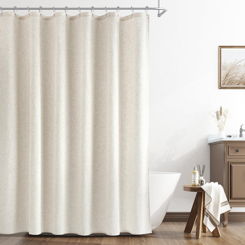 Naturoom extra long linen shower curtain 84-inch hanging for ample bathroom coverage.