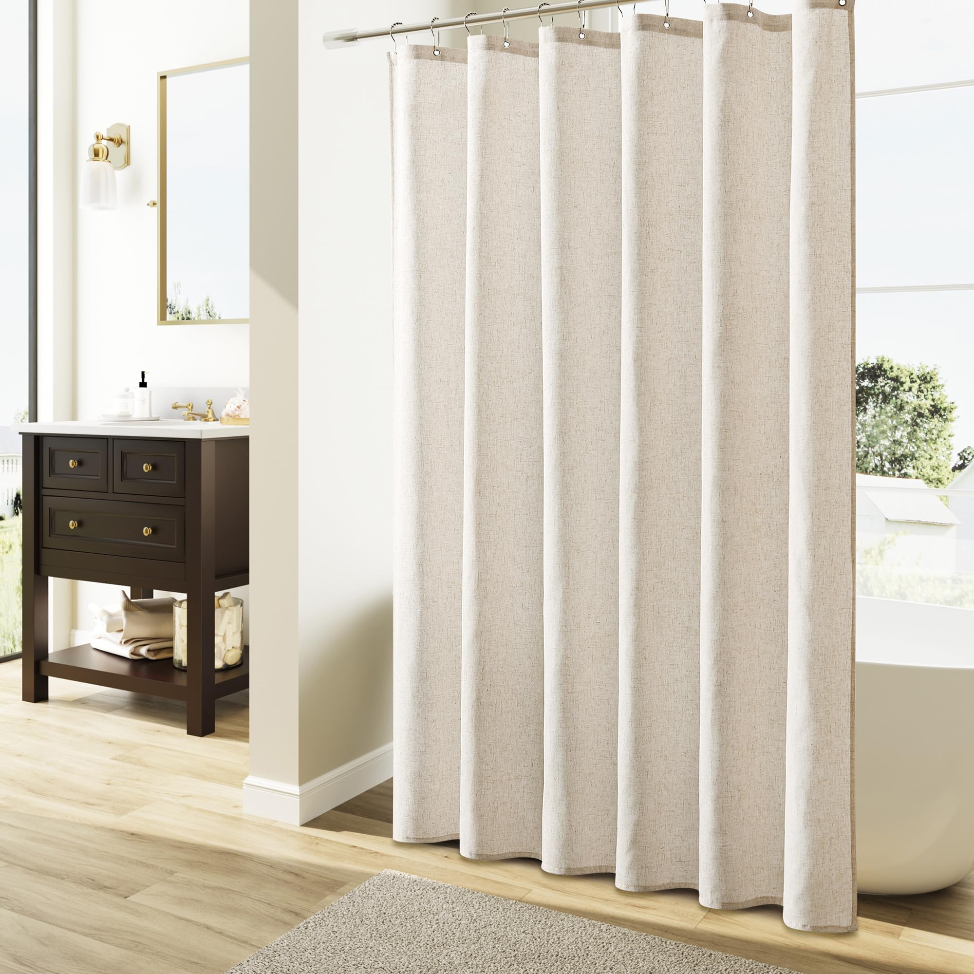Naturoom linen curtain weave detail highlights dense two-colour yarn for privacy.
