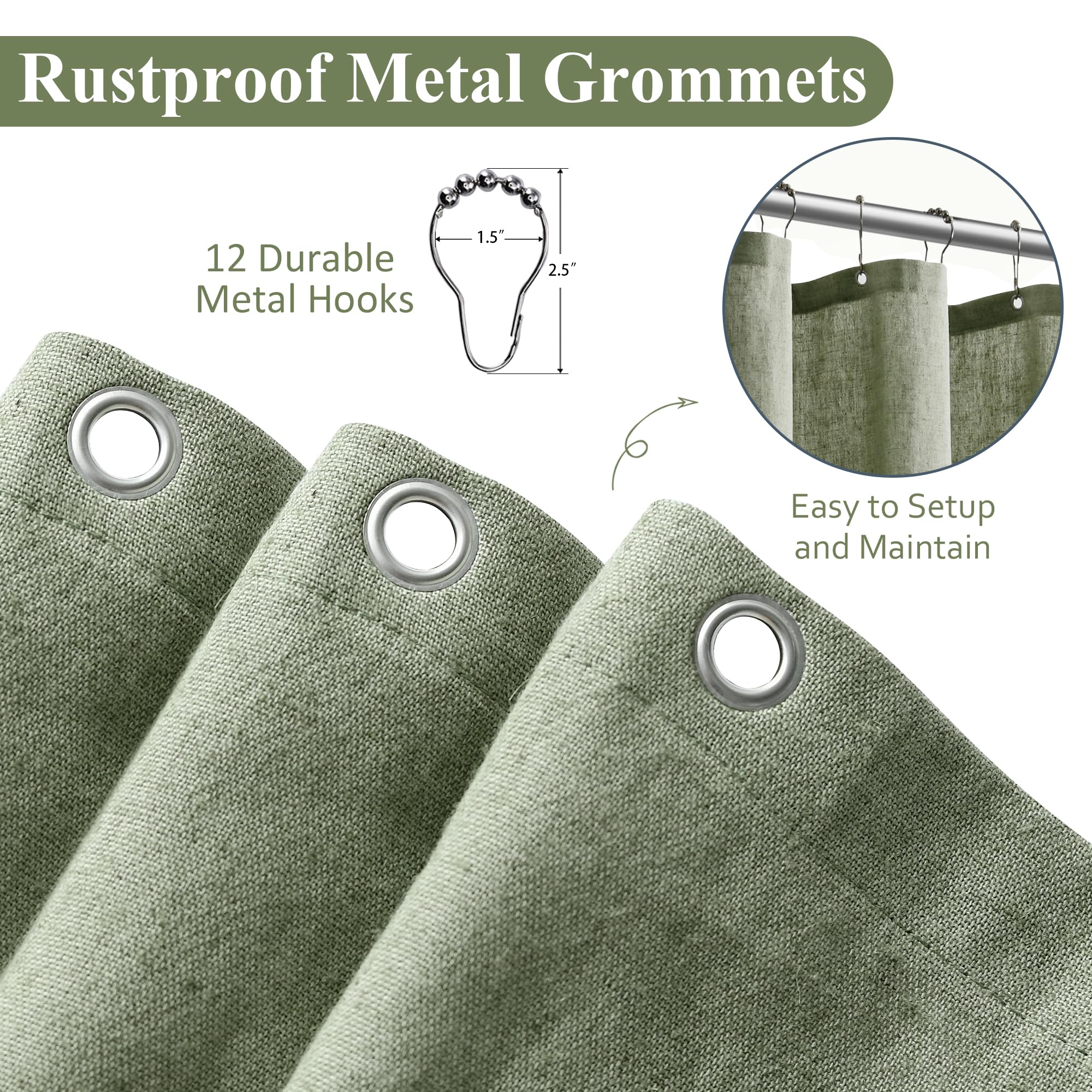 Naturoom Sage Green Shower Curtain machine-washable on cold cycle for easy care