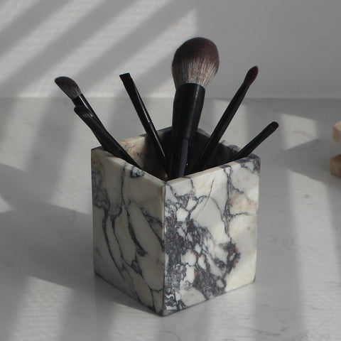 Natust Calacatta Viola toothbrush holder on bathroom counter for organized brushes