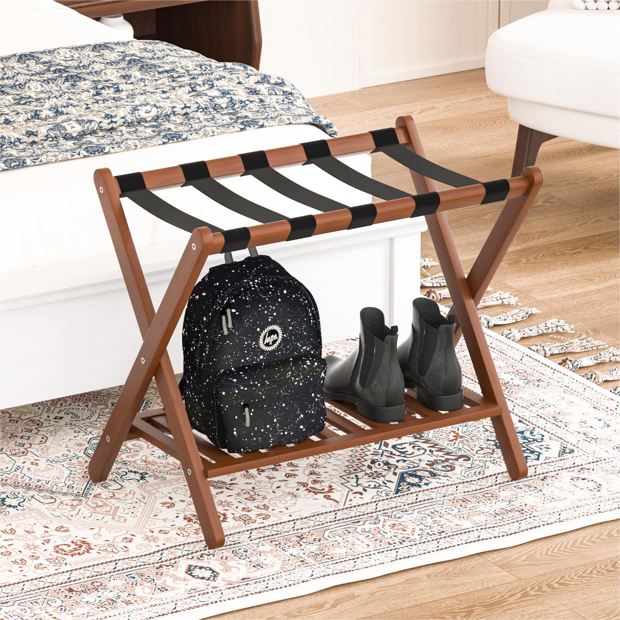 Natuvite lower shelf neatly stores shoes and small essentials.