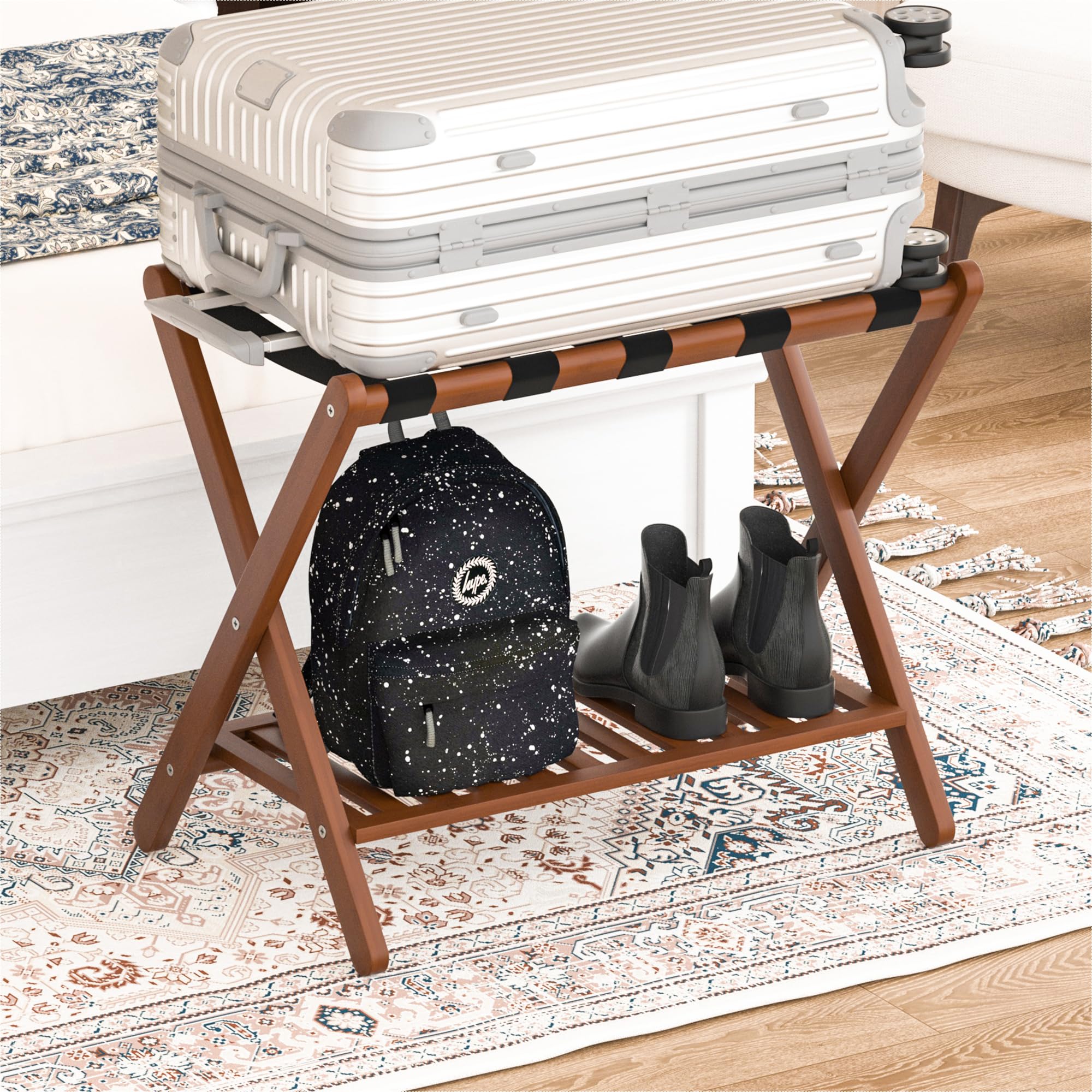 Natuvite top-tier holds heavy suitcases securely and elevates organization.