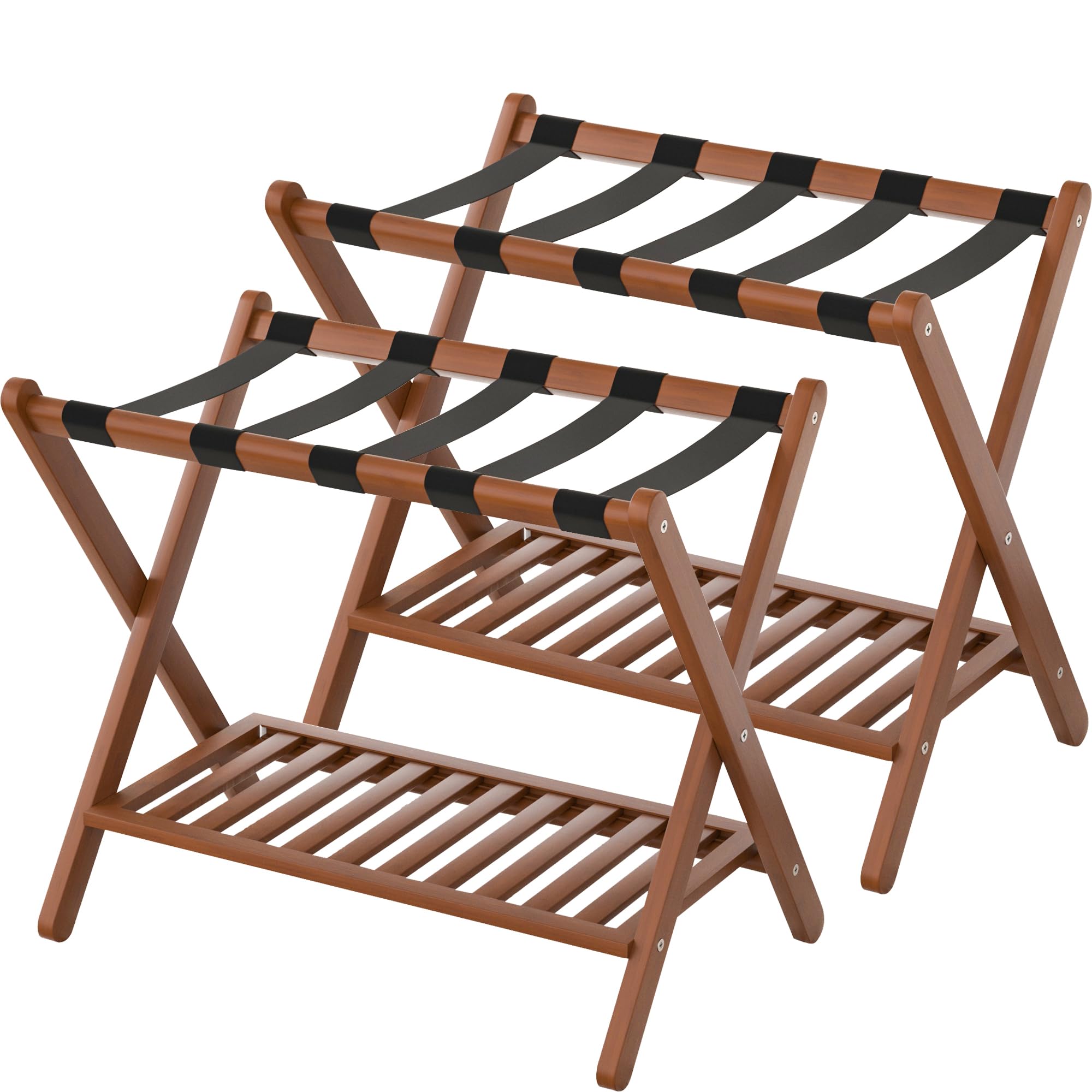 Natuvite luggage rack two-tier setup provides sturdy suitcase support.
