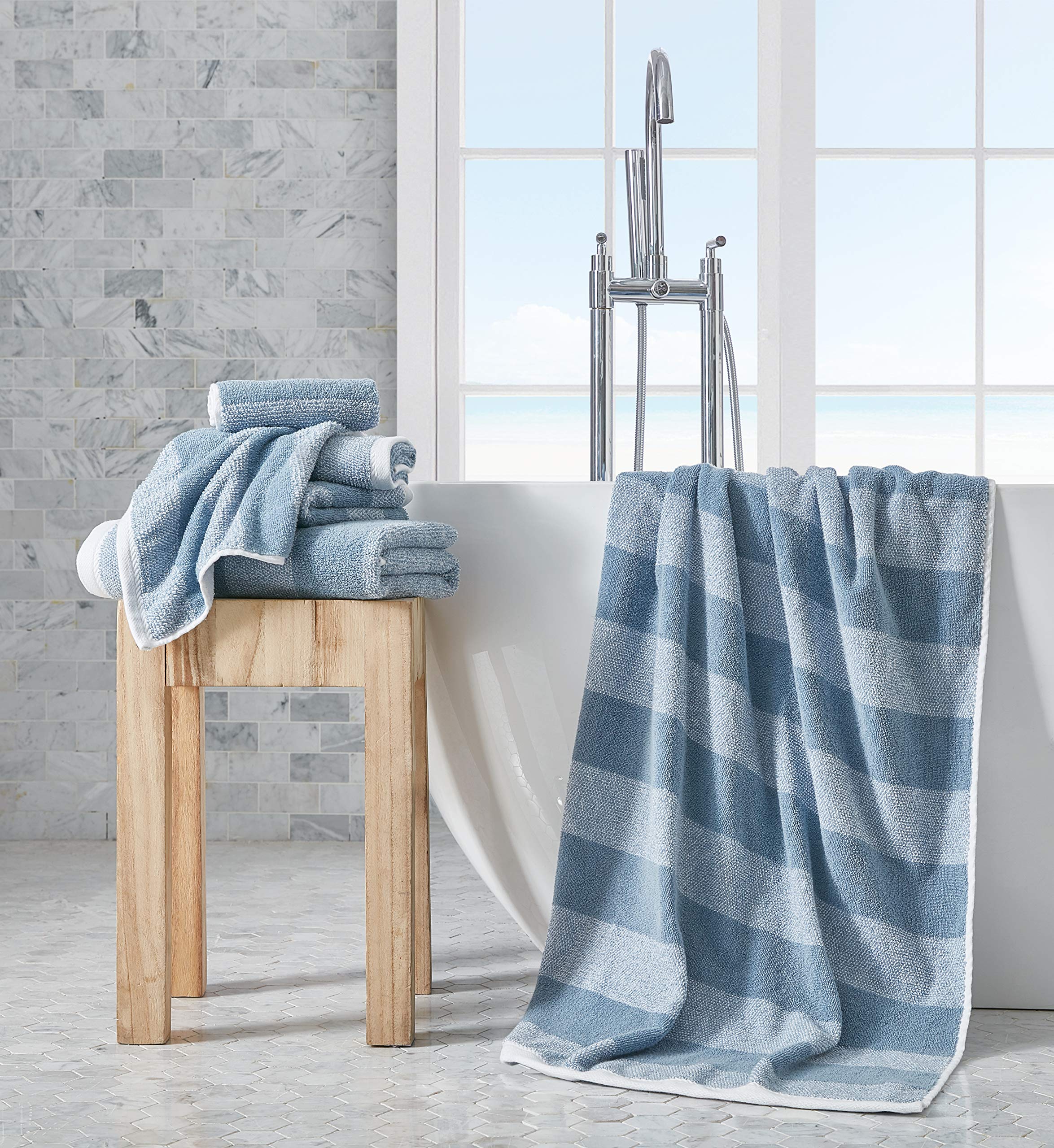 Nautica Oak Lake Blue hand towel flatlay highlighting soft, durable cotton.