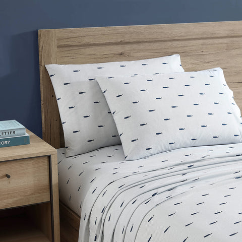 Nautica cotton percale bedding with 200 thread count for breathable comfort.