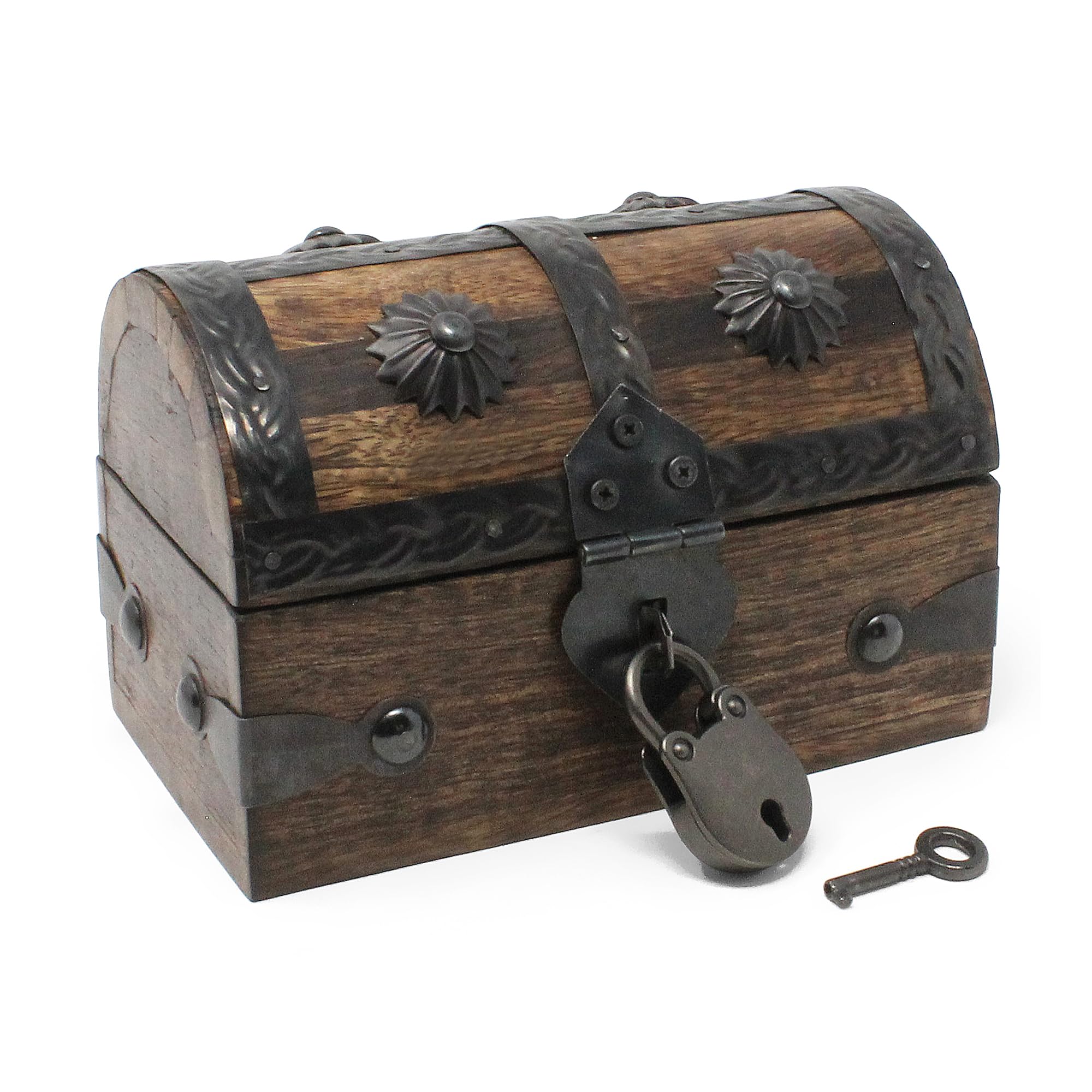 Nautical Cove keepsake chest front view shows mango wood and iron accents for rustic storage.