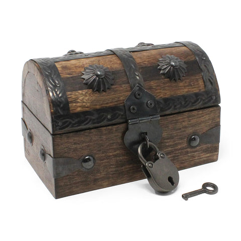 Nautical Cove keepsake chest front view shows mango wood and iron accents for rustic storage.