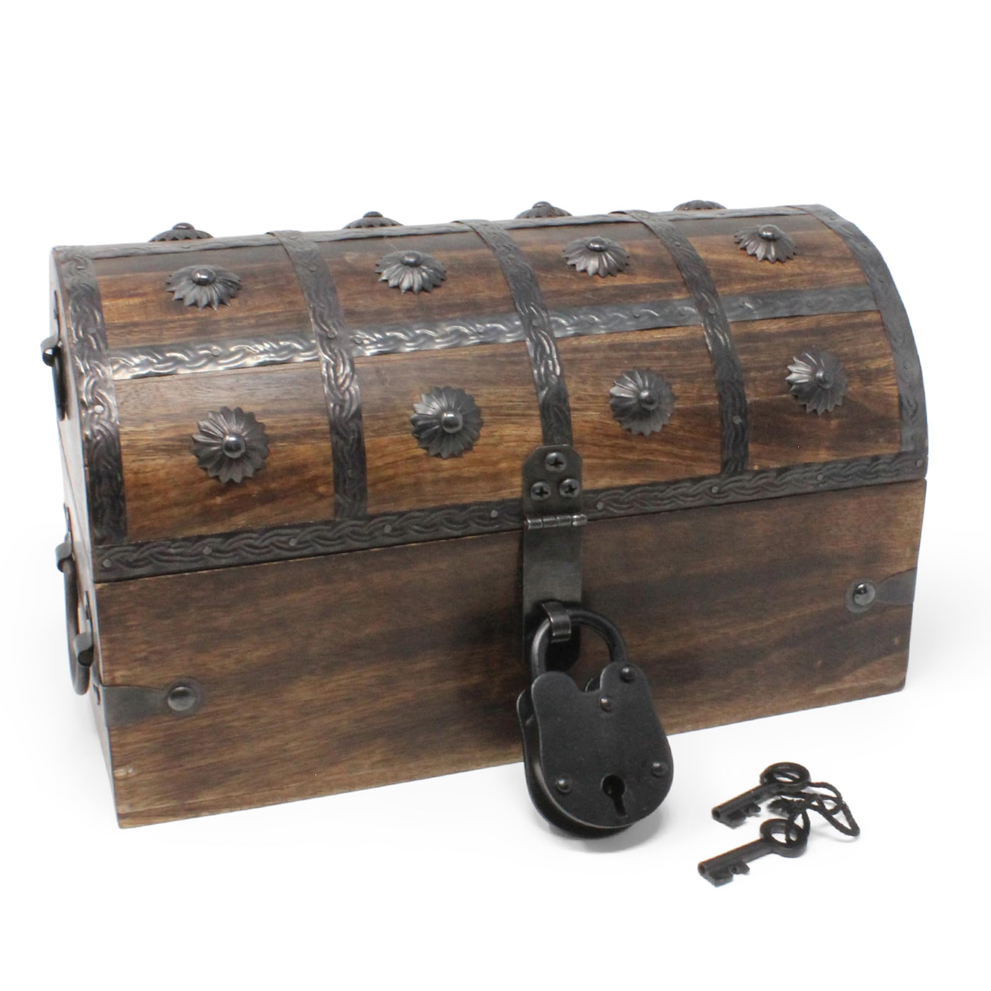 Nautical Cove pirate treasure chest on display, decorative wooden box for pirate-themed rooms.