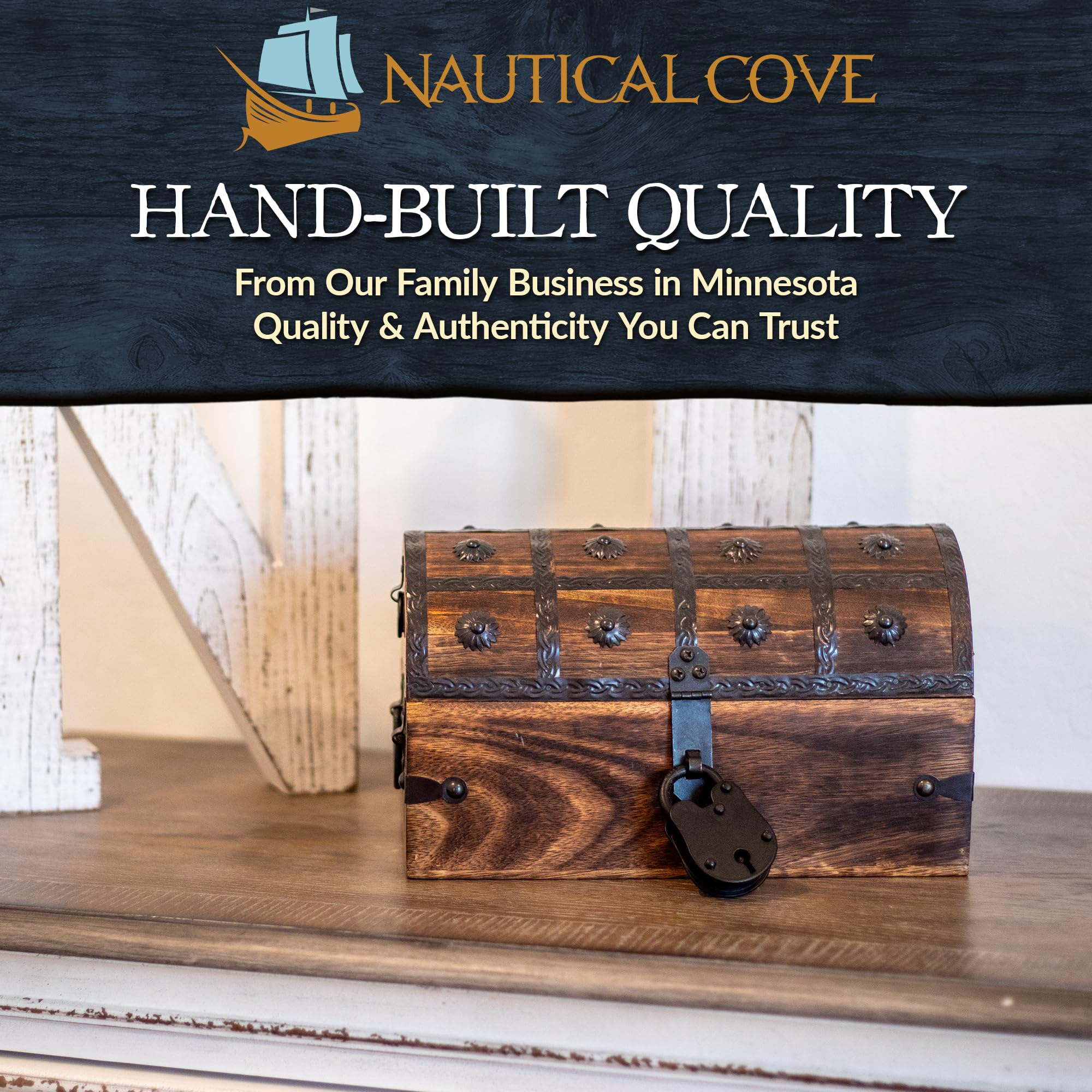 Nautical Cove treasure coins and diamonds inside chest, playful treasure hunt prop.